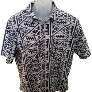 QUIKSILVER Blue & Gray Aloha Hawaiian Short Sleeve Collared Shirt Men XL